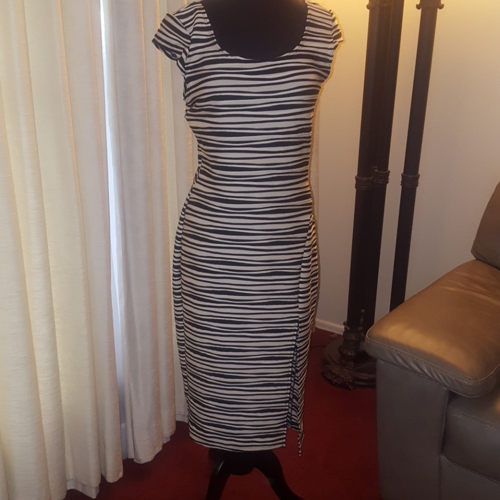 Beige and black stripes dress